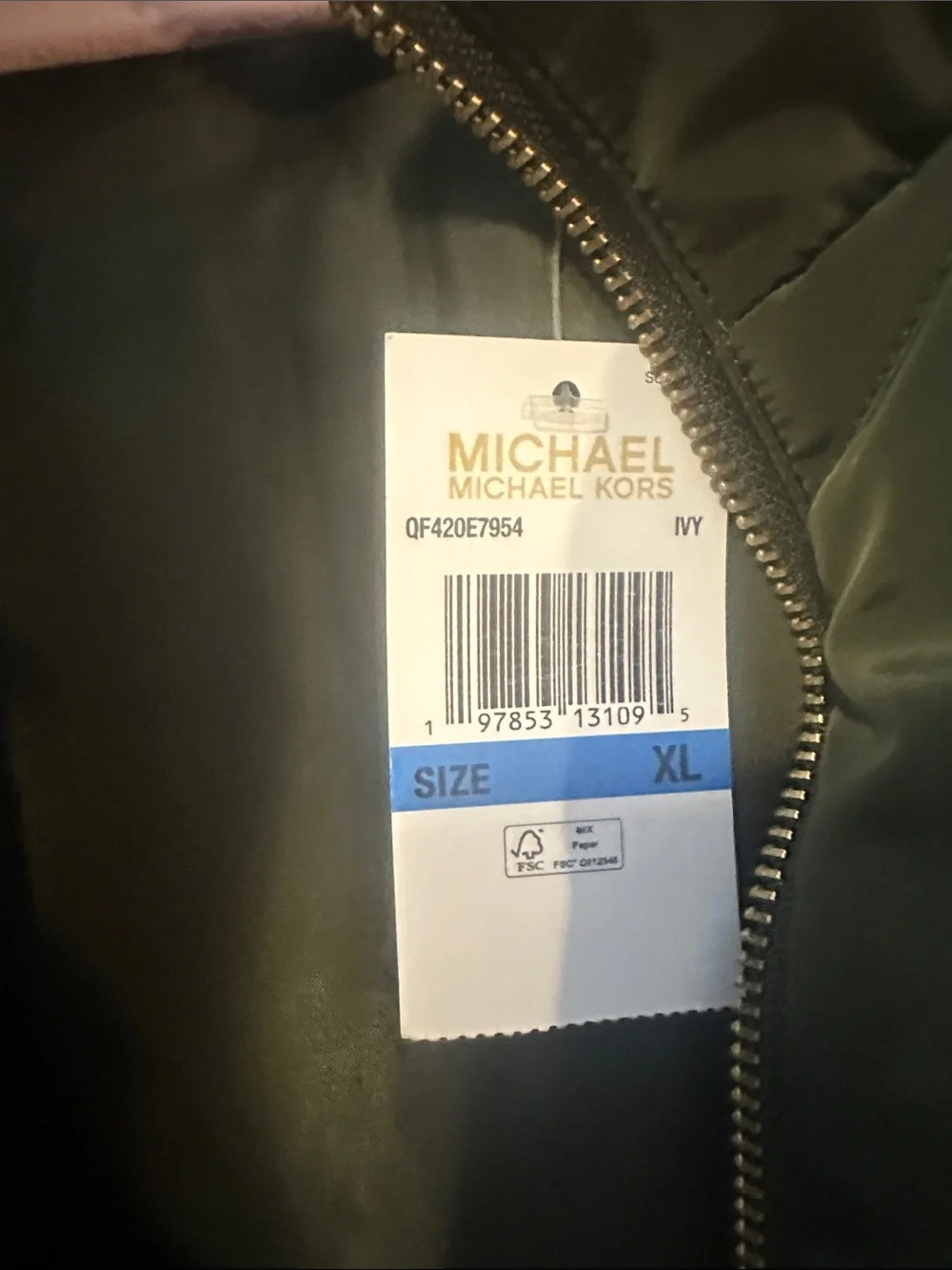Michael Kors Ivy Green Chevron Quilted Puffer Vest XL NWT
